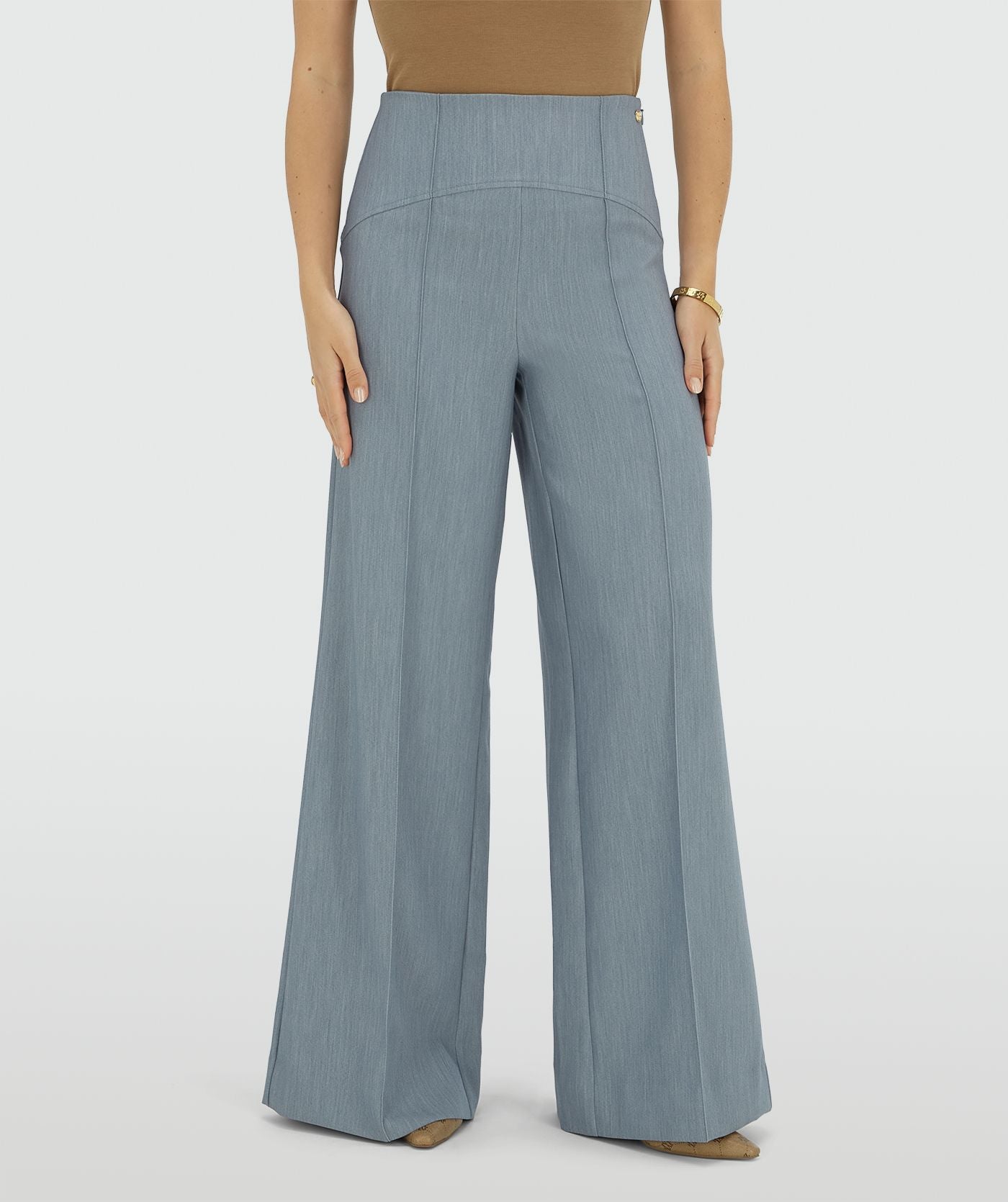 MICHELLA high waisted wide leg pantalon - sky blue melange