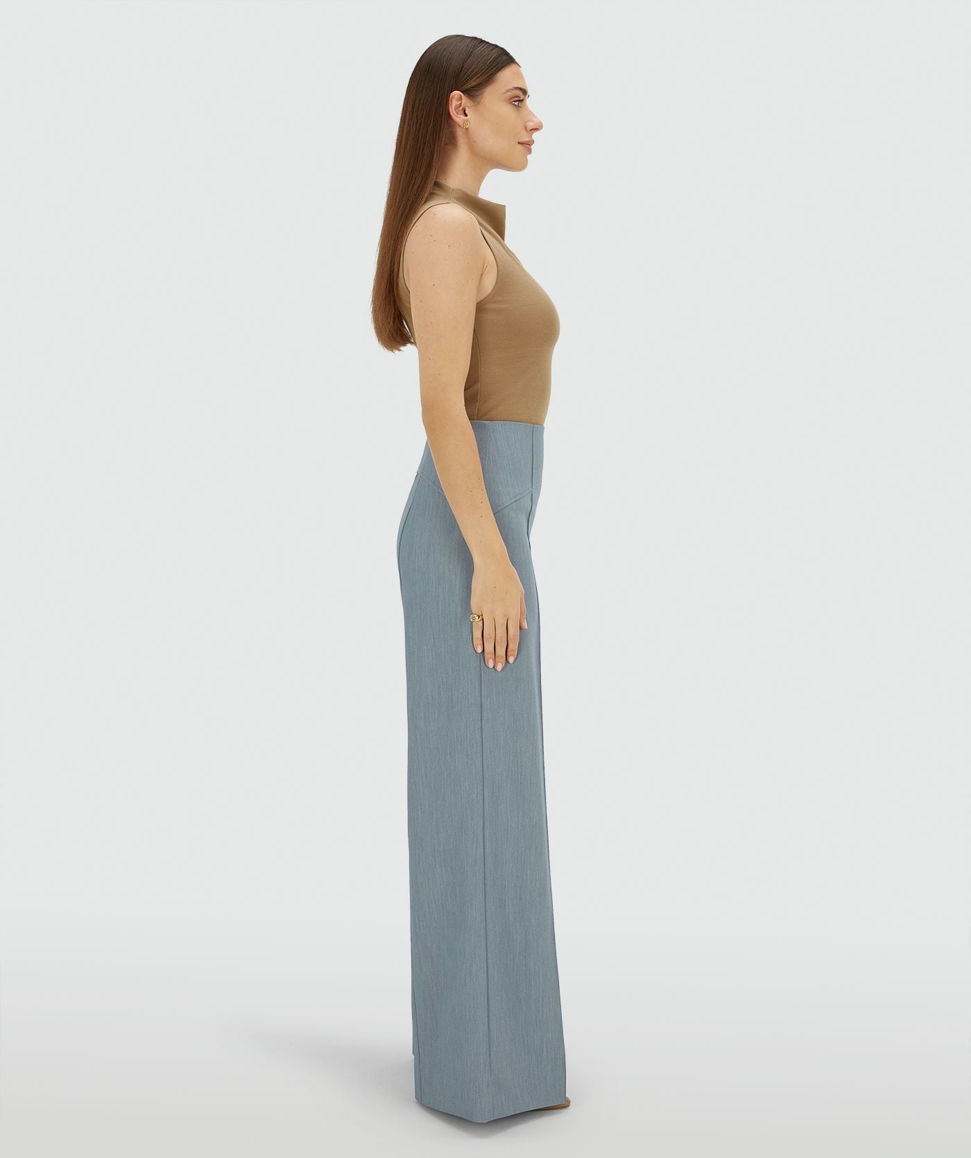 MICHELLA high waisted wide leg pantalon - sky blue melange