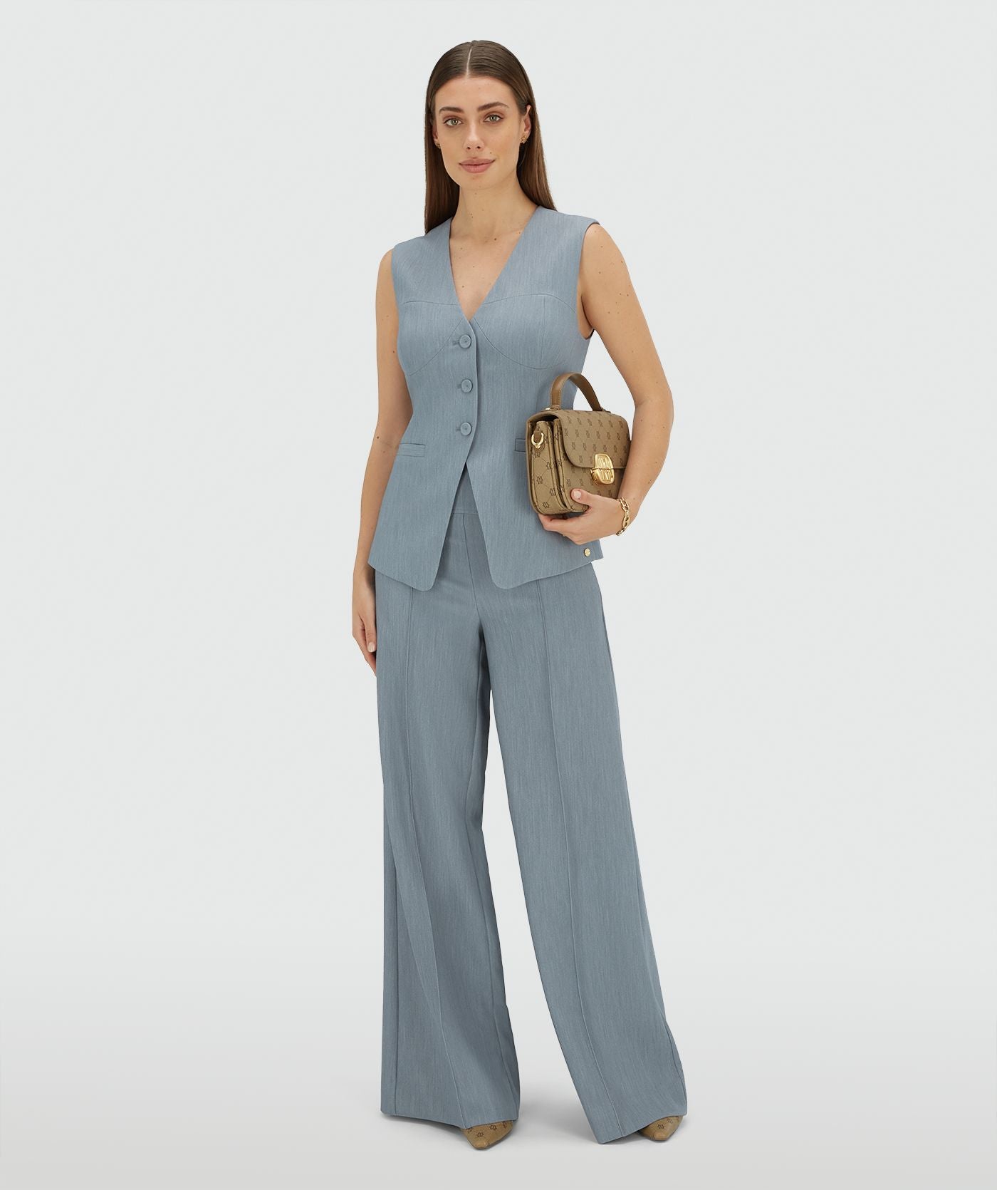 MICHELLA high waisted wide leg pantalon - sky blue melange
