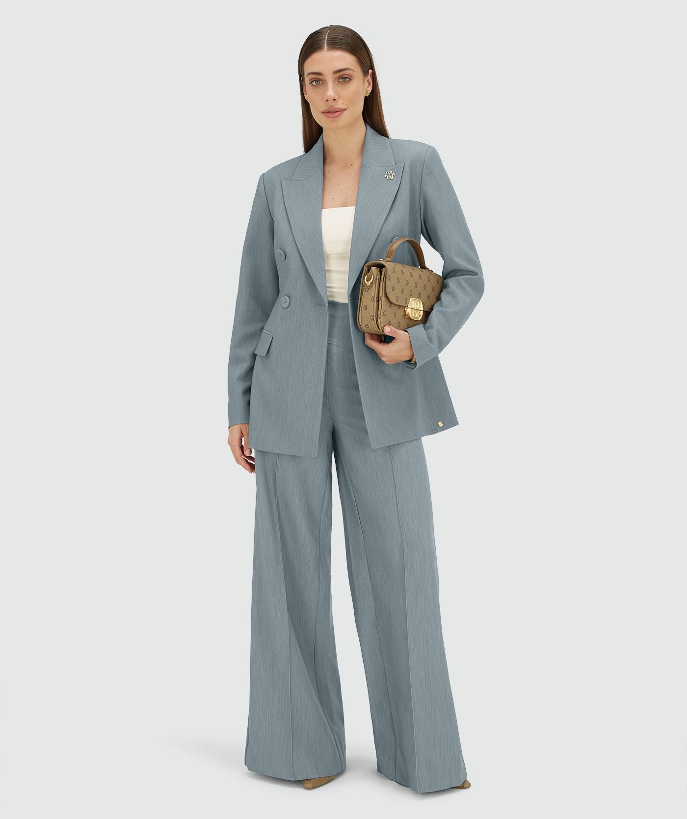 MICHELLA high waisted wide leg pantalon - sky blue melange