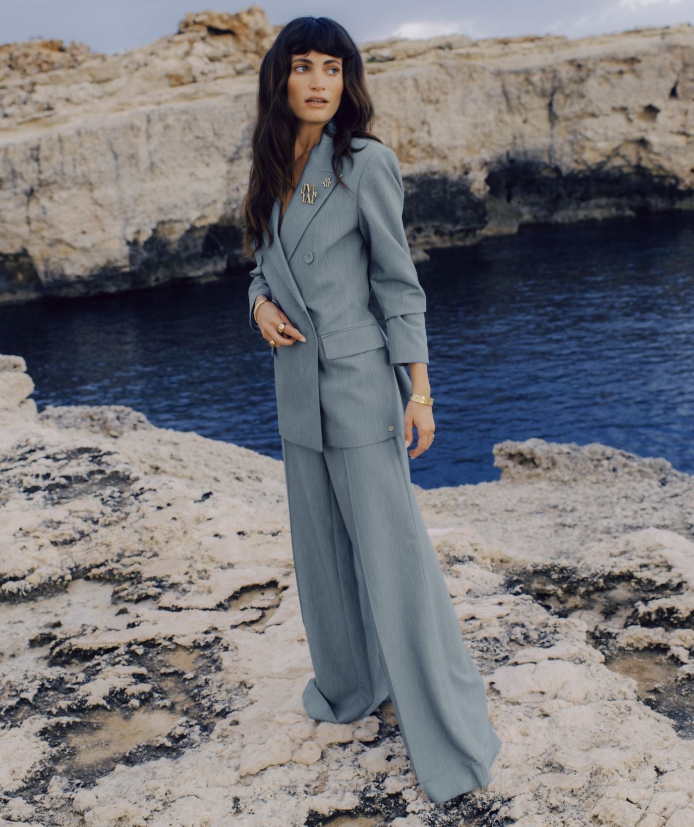 KASSIDY fitted blazer - sky blue melange