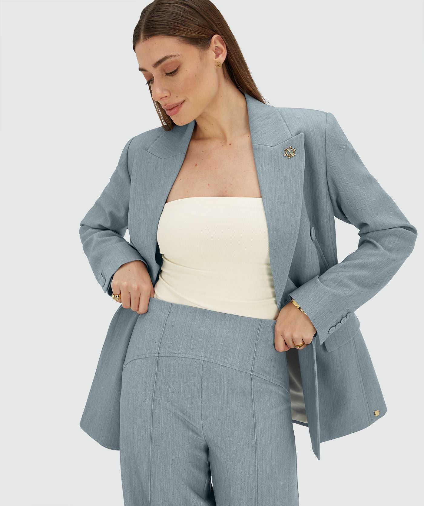 KASSIDY fitted blazer - sky blue melange