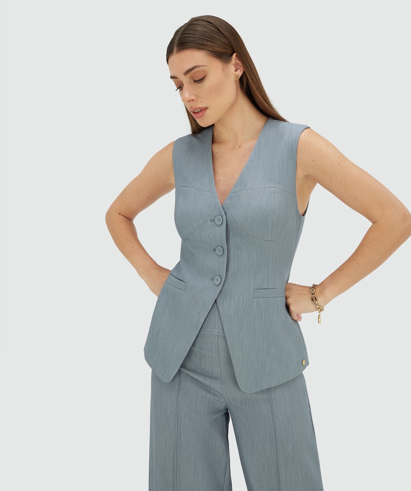 REIGN fitted gilet - sky blue melange