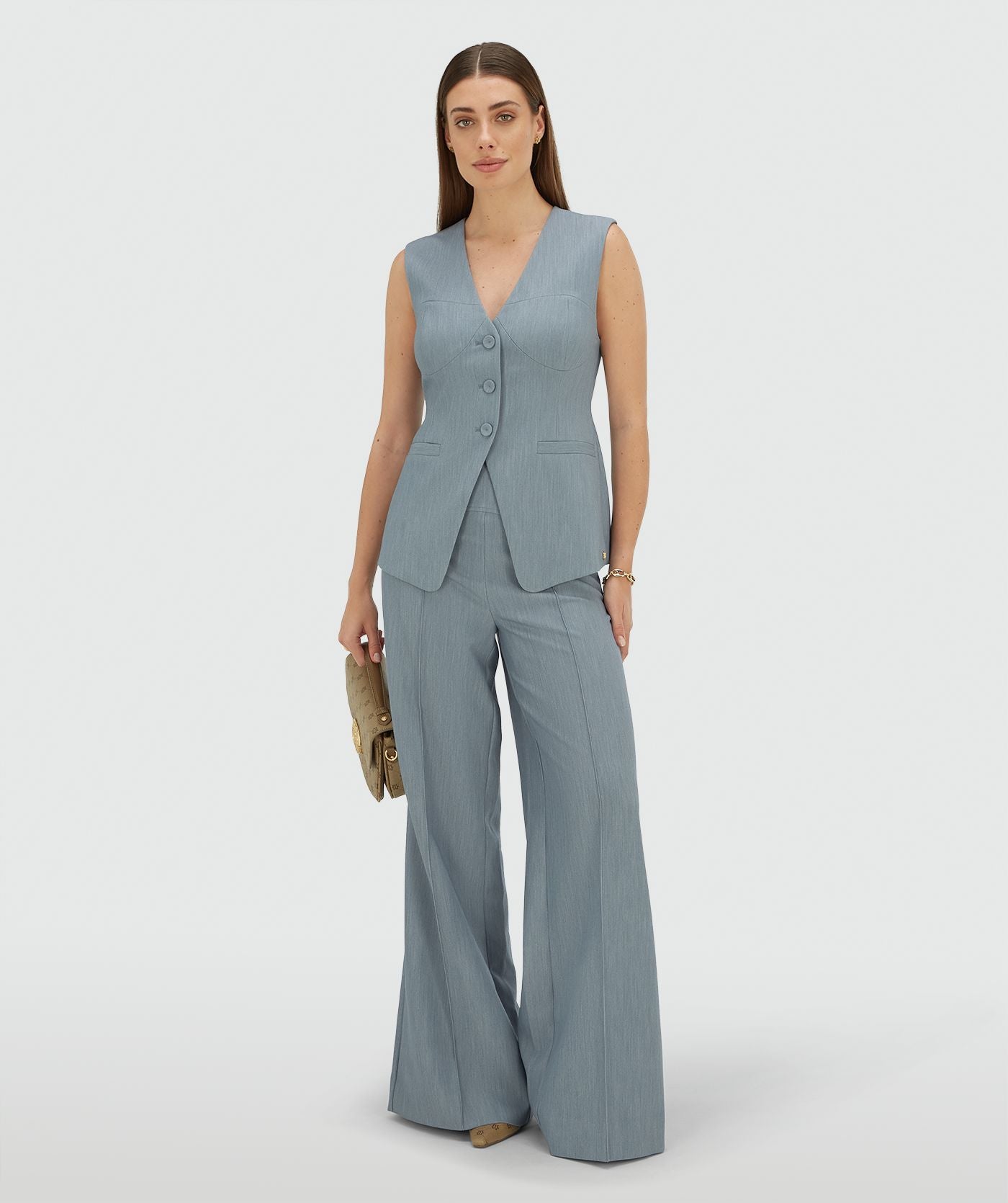 REIGN fitted gilet - sky blue melange