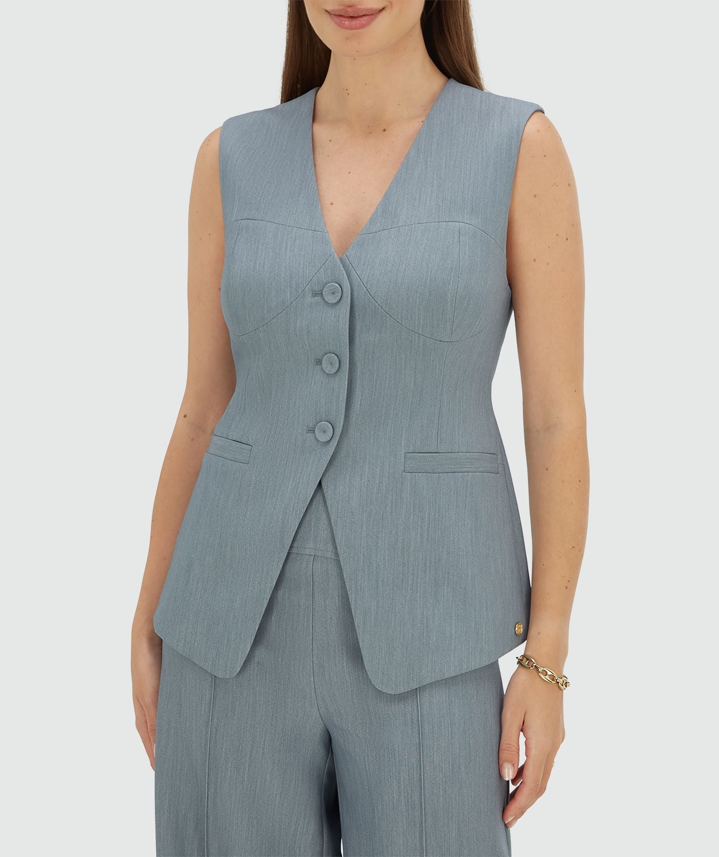 REIGN fitted gilet - sky blue melange