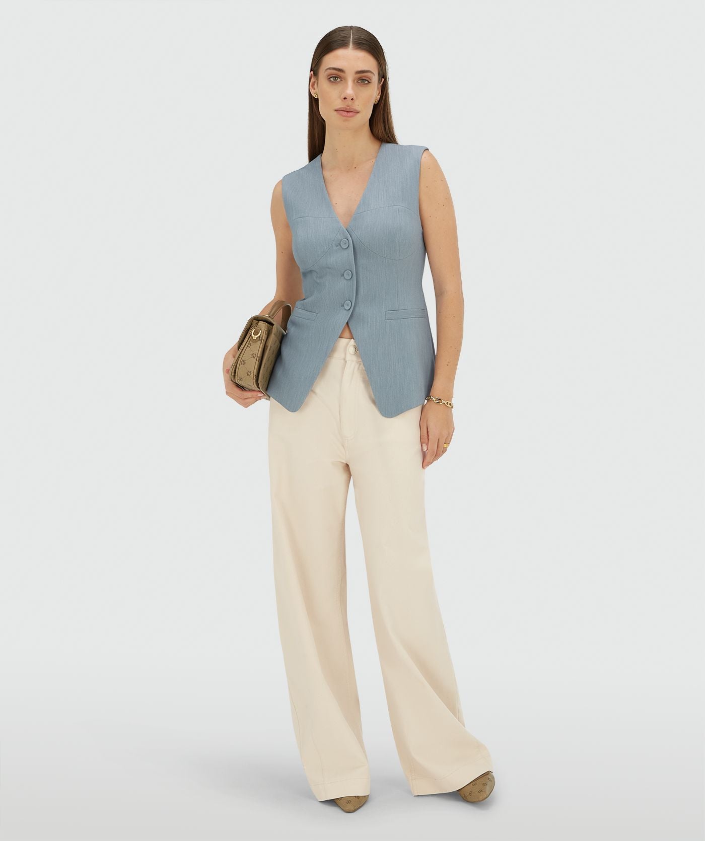 REIGN fitted gilet - sky blue melange