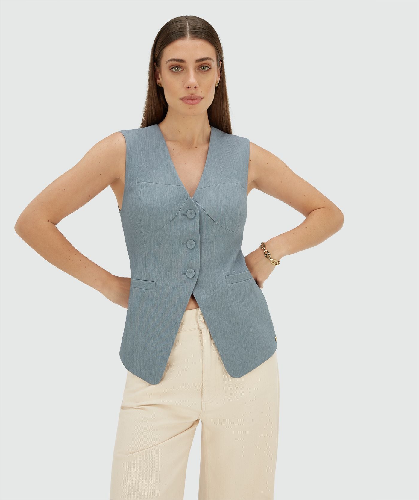 REIGN fitted gilet - sky blue melange
