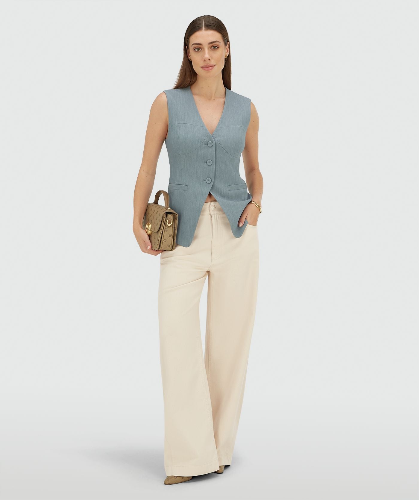 REIGN fitted gilet - sky blue melange