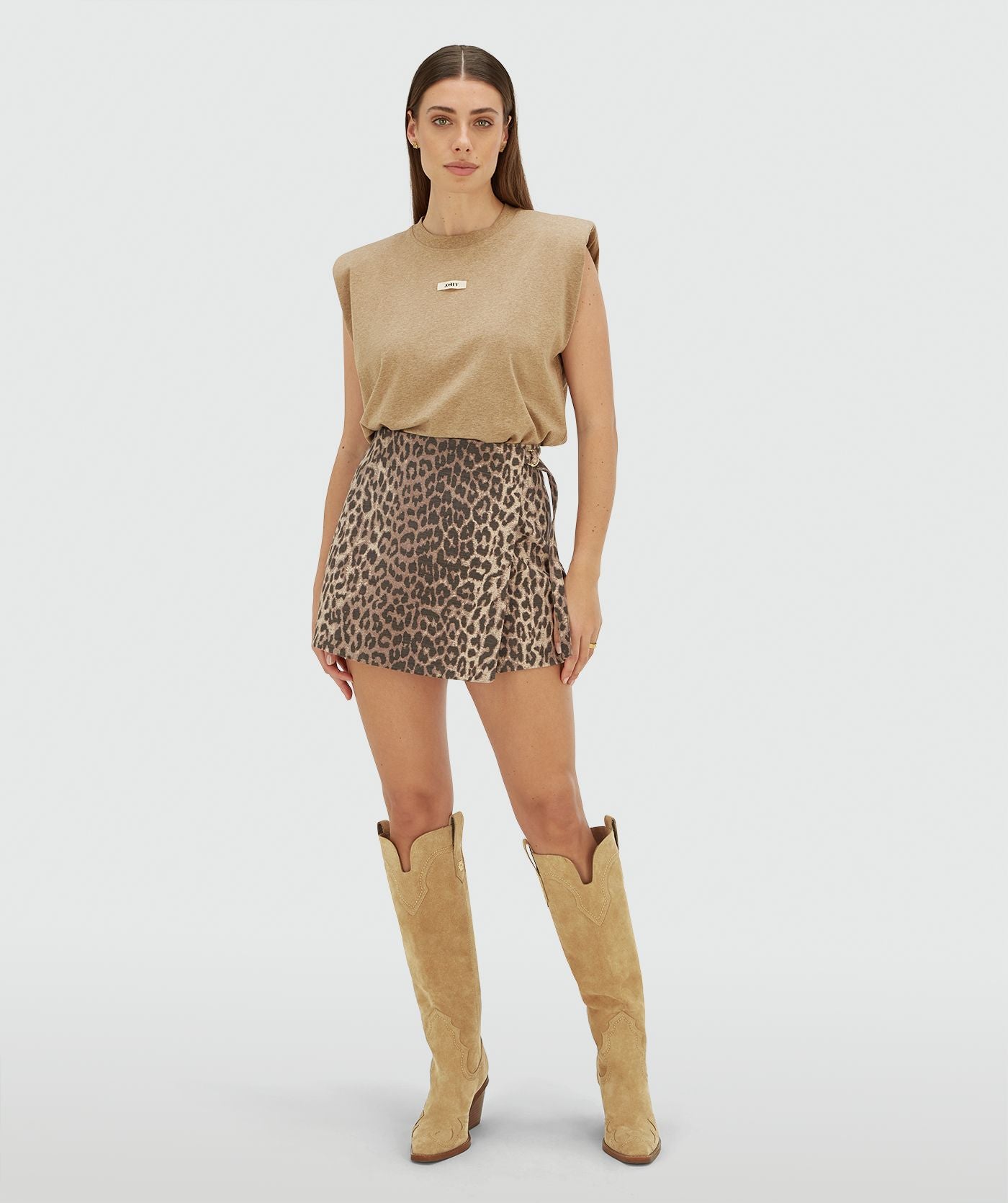 SUE regular fit T-shirt met schoudervulling - light khaki melange