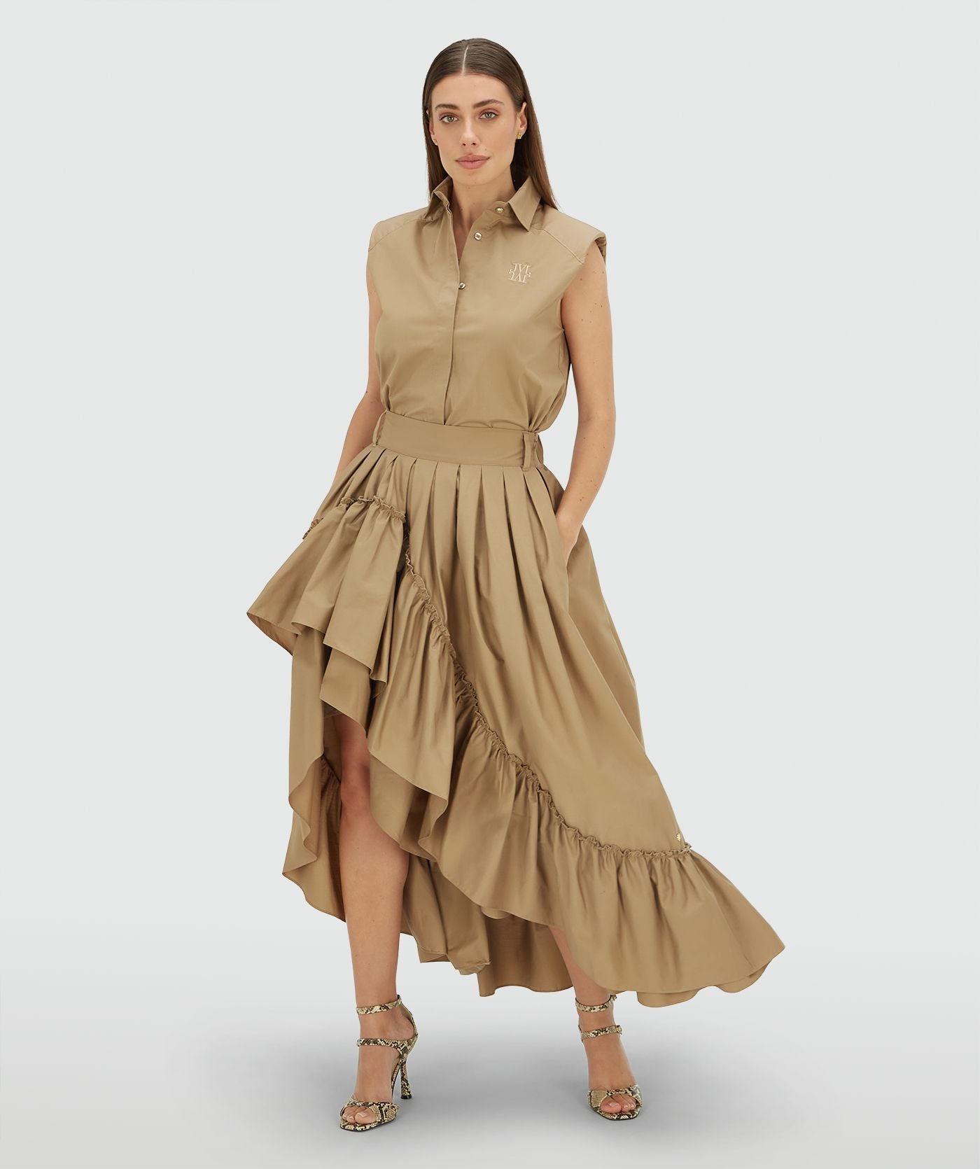 TARRANT high waisted maxi rok - light khaki