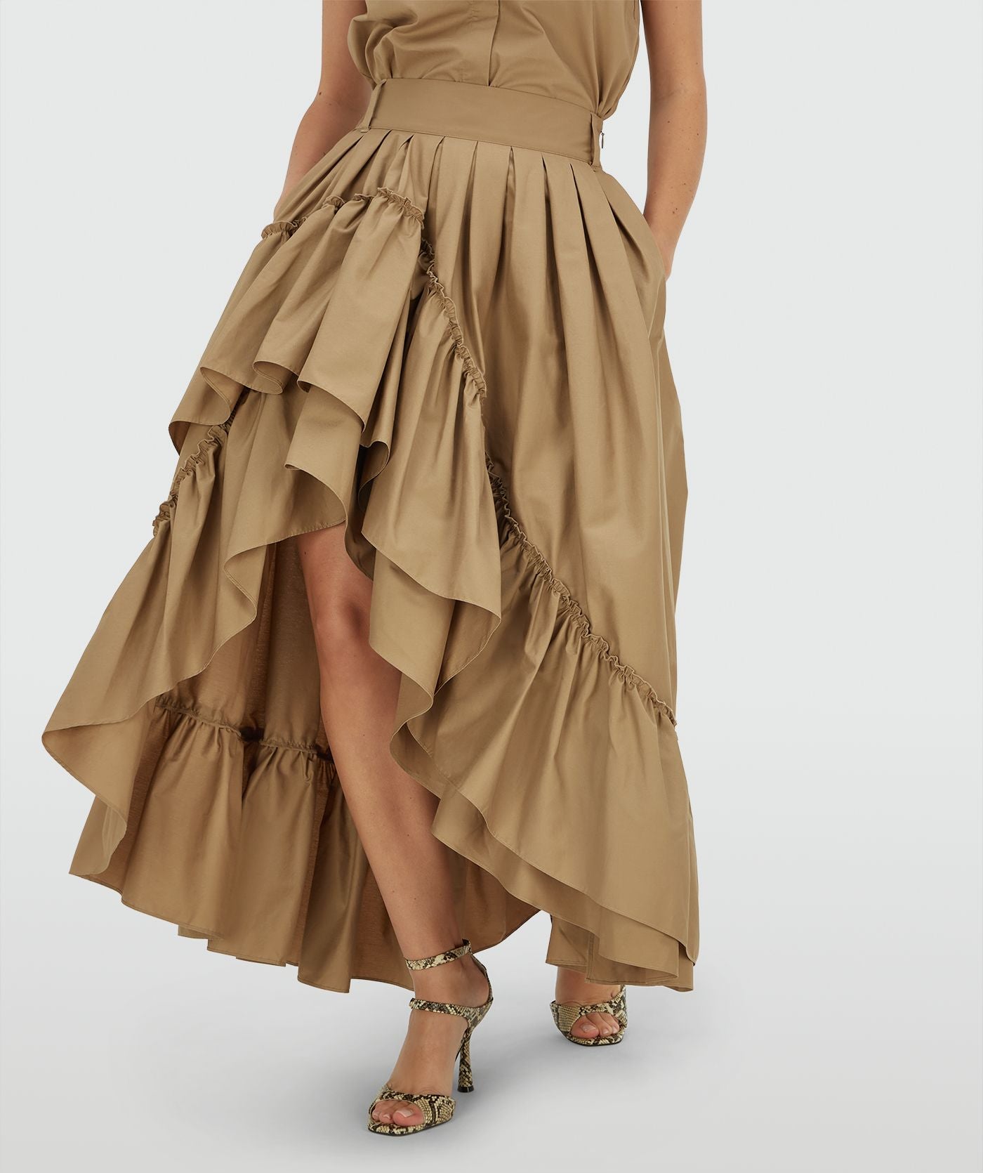 TARRANT high waisted maxi rok - light khaki