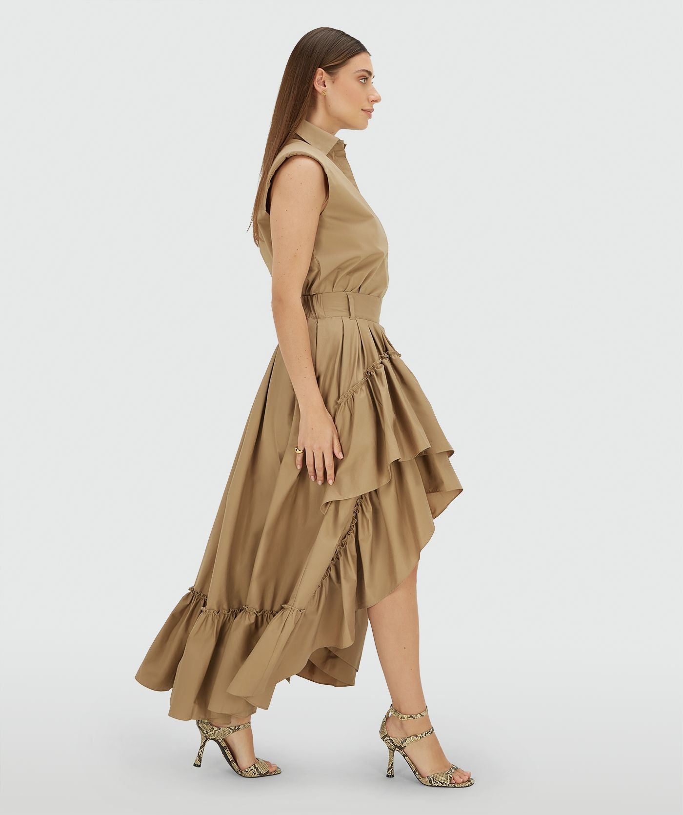 TARRANT high waisted maxi rok - light khaki