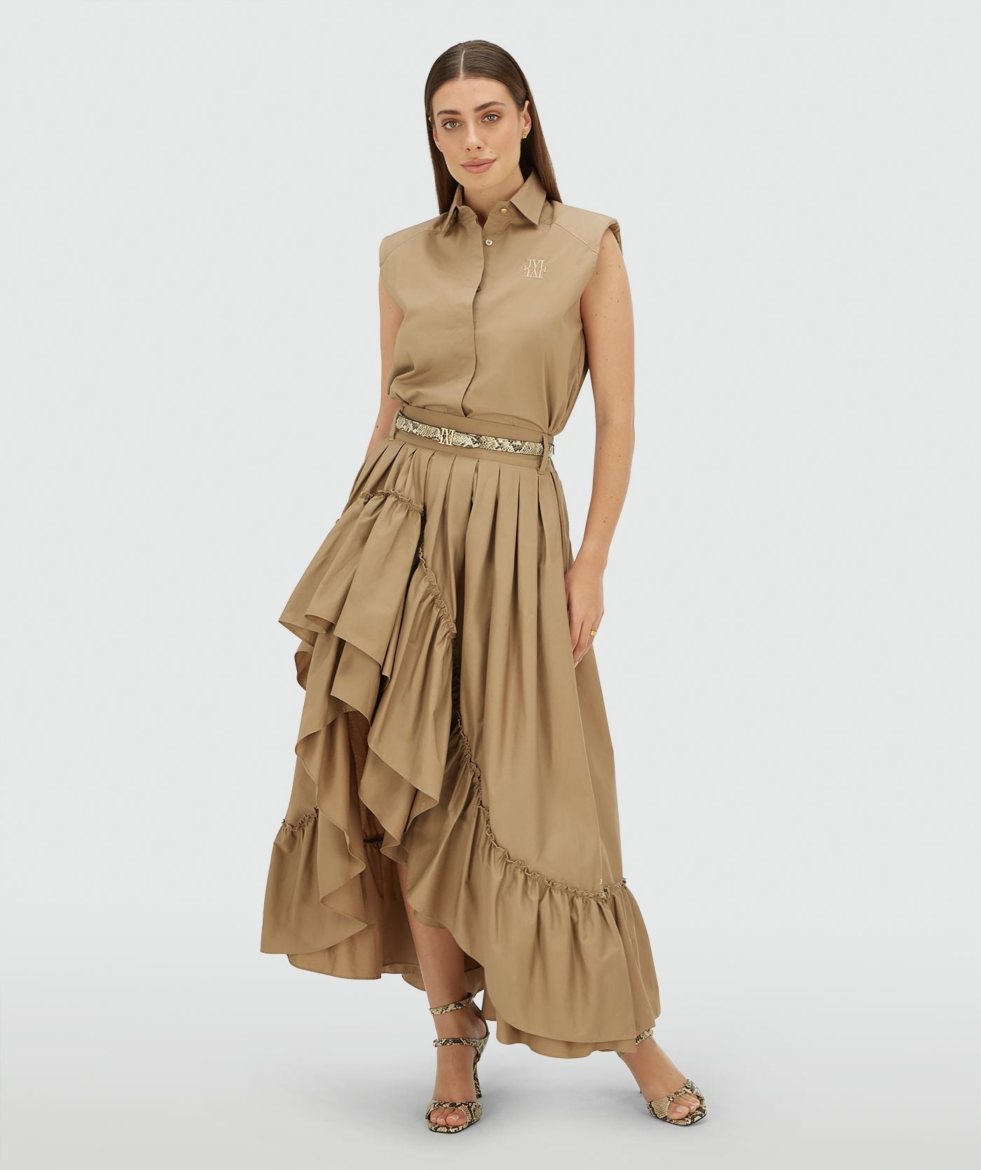 TARRANT high waisted maxi rok - light khaki