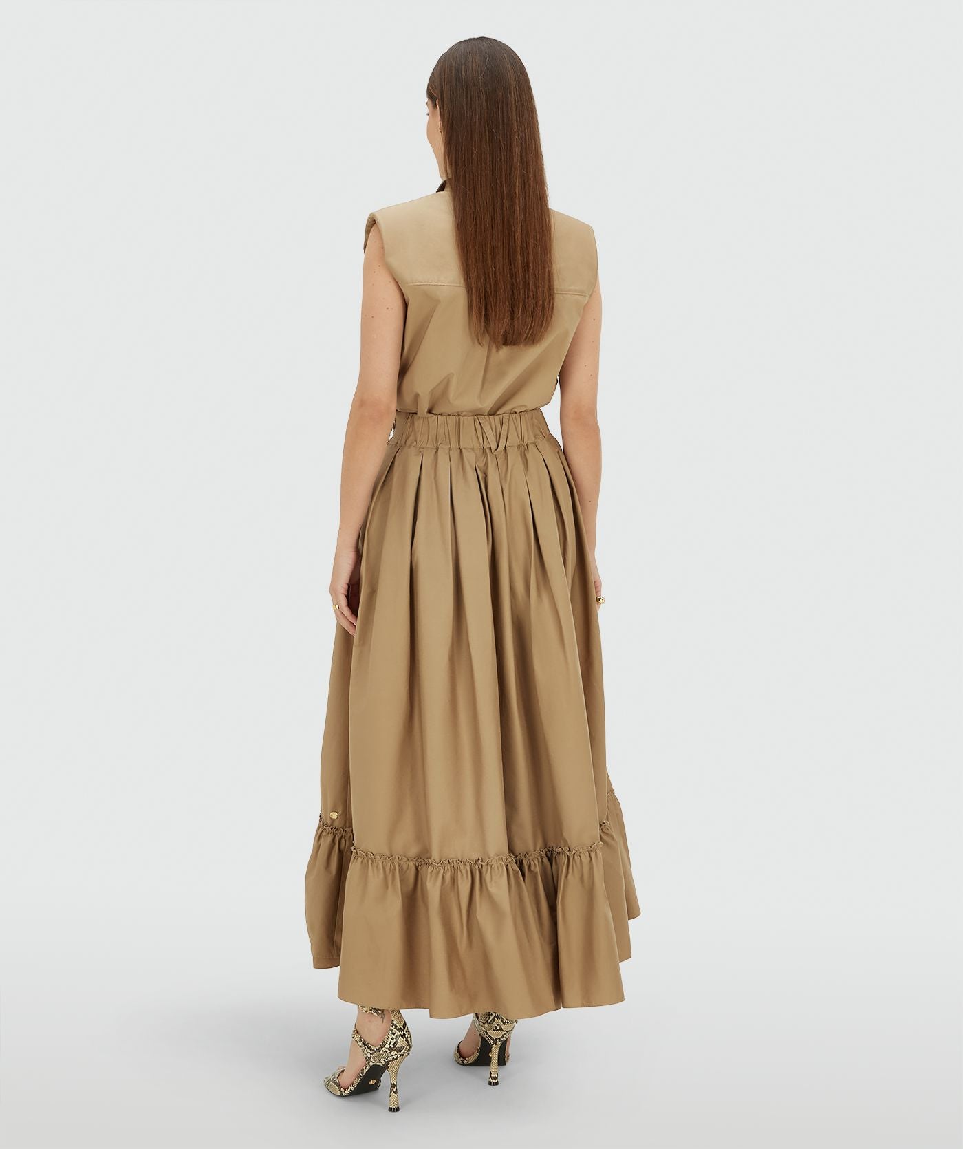 TARRANT high waisted maxi rok - light khaki