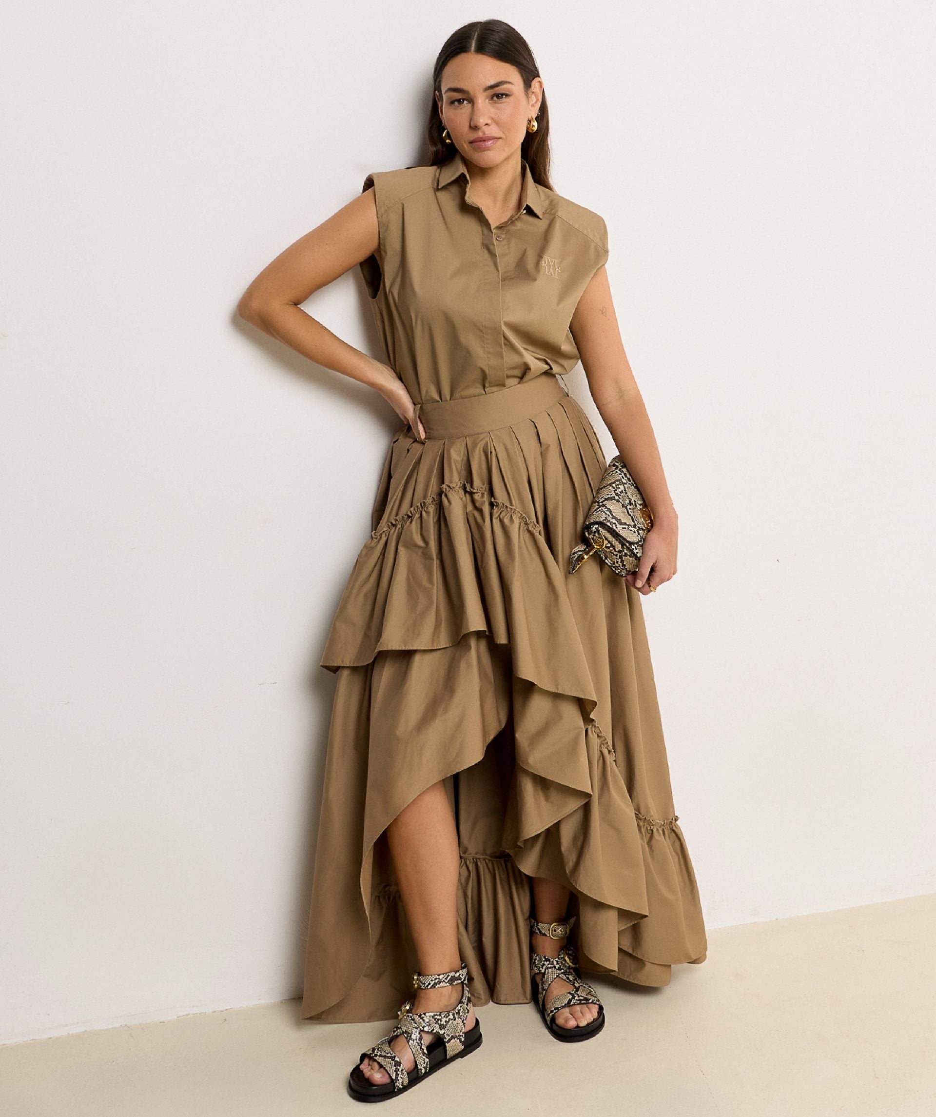 TARRANT high waisted maxi rok - light khaki
