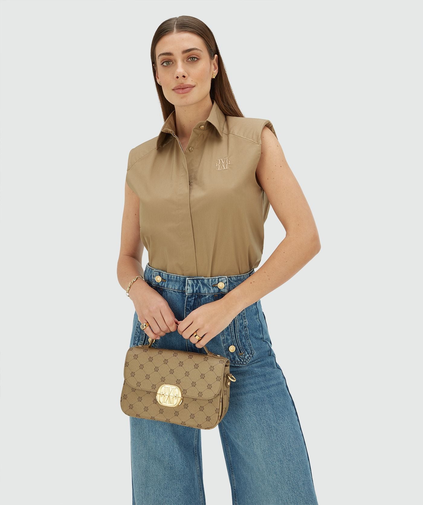 SUSIE straight fit blouse - light khaki