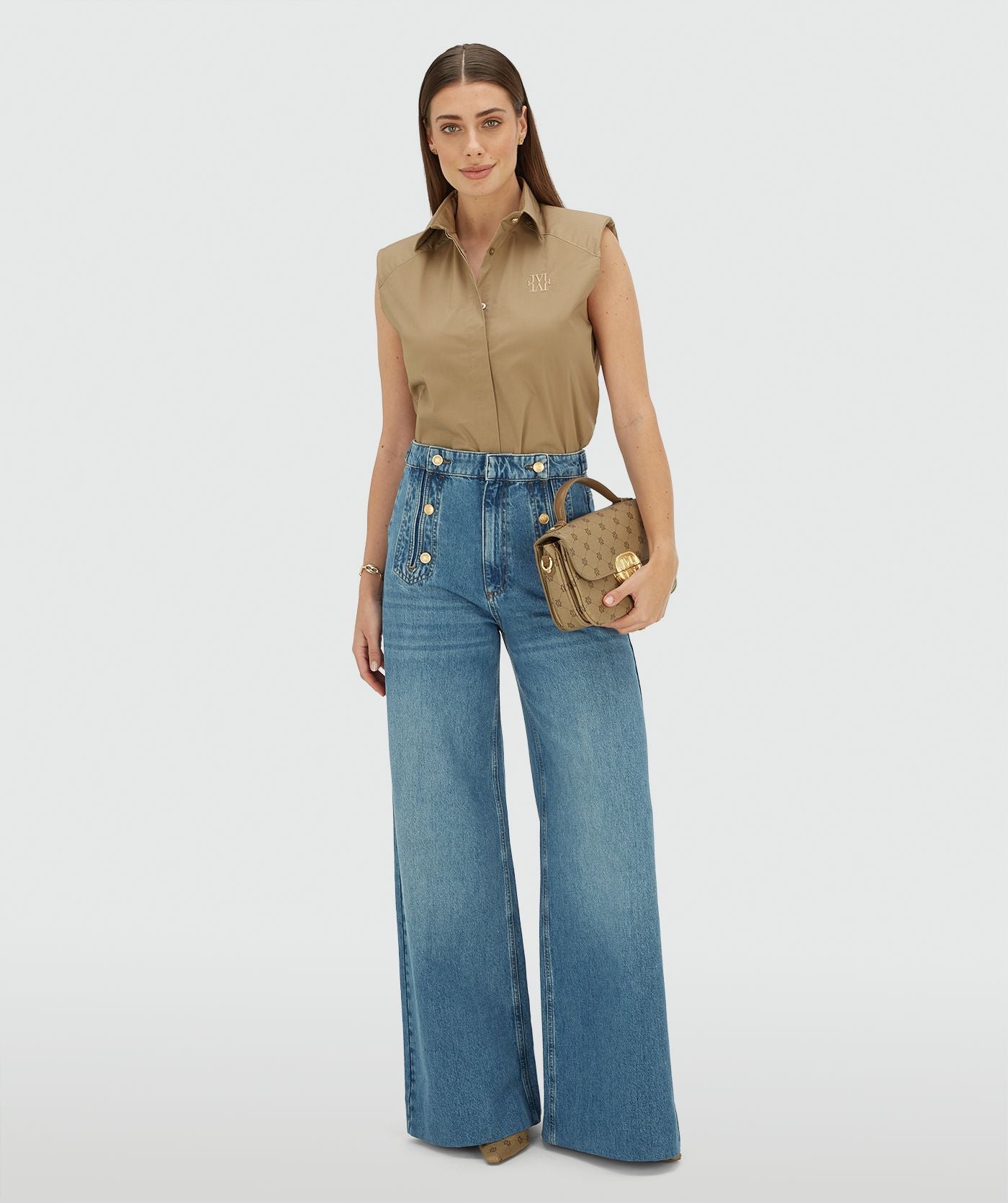 SUSIE straight fit blouse - light khaki