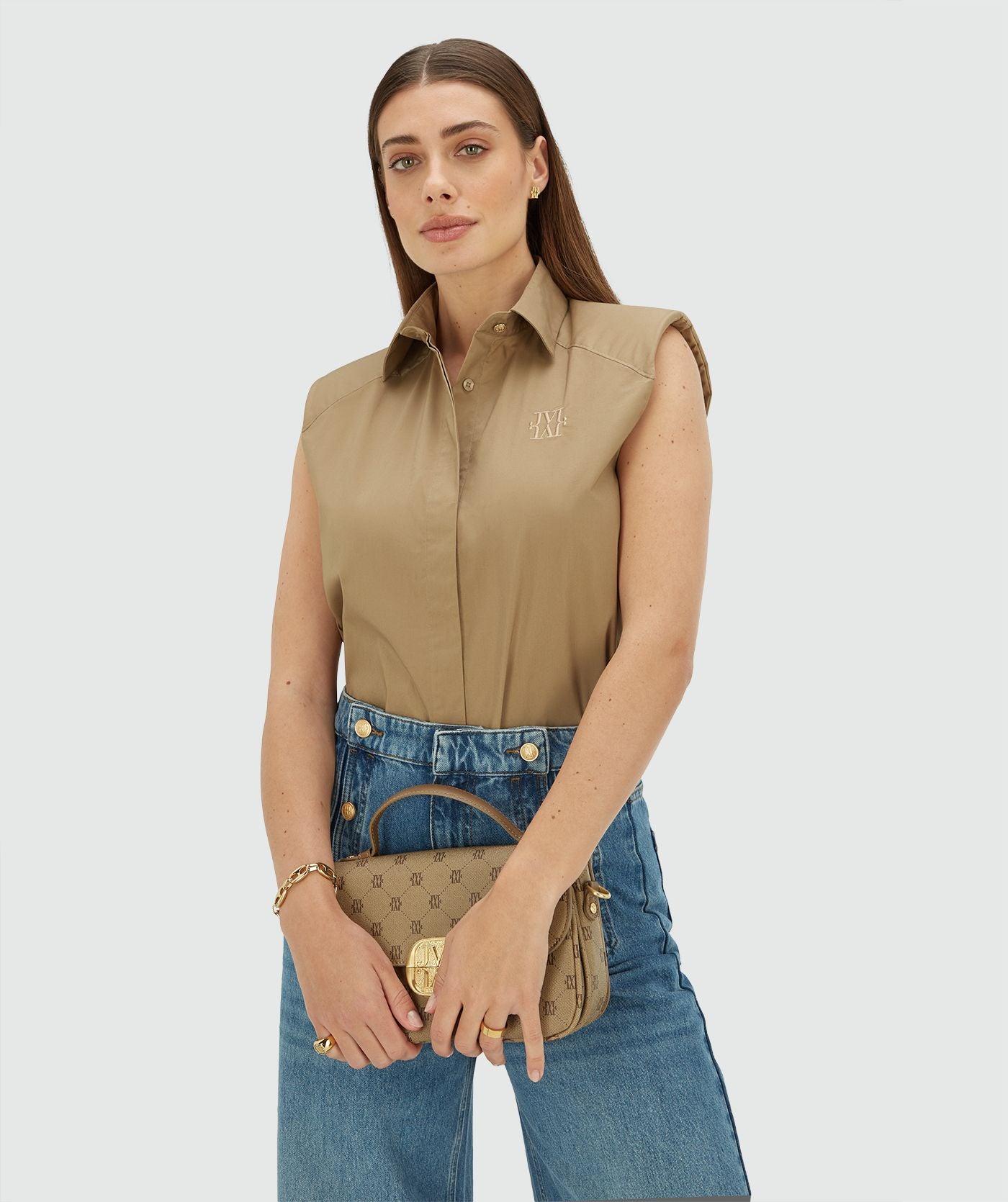 SUSIE straight fit blouse - light khaki