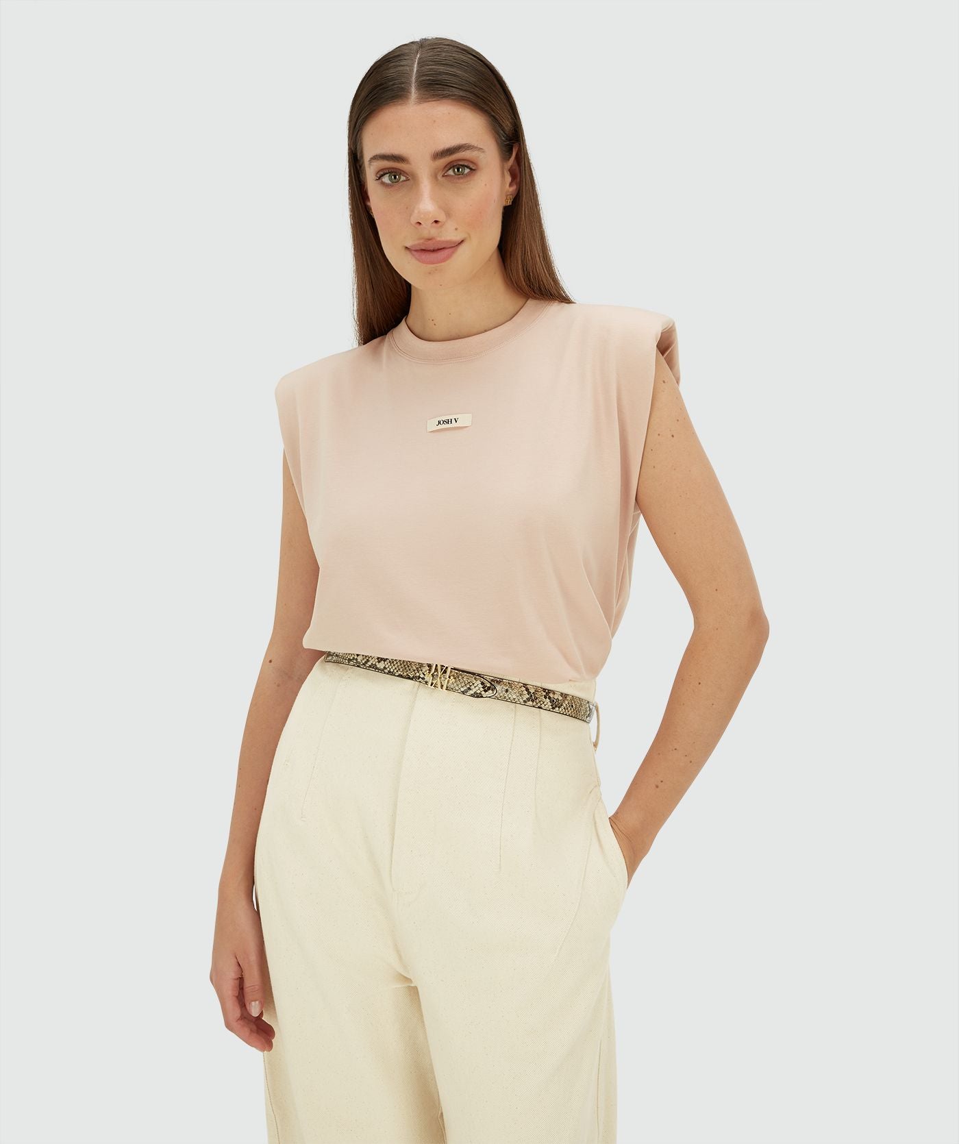 SUE regular fit T-shirt met schoudervulling - dusty pink