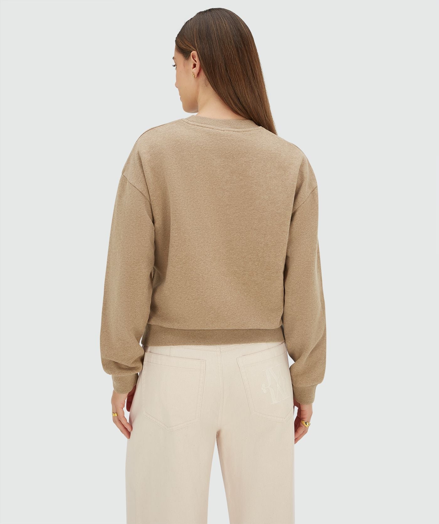 NAOMI relaxed fit sweater met logo - light khaki melange