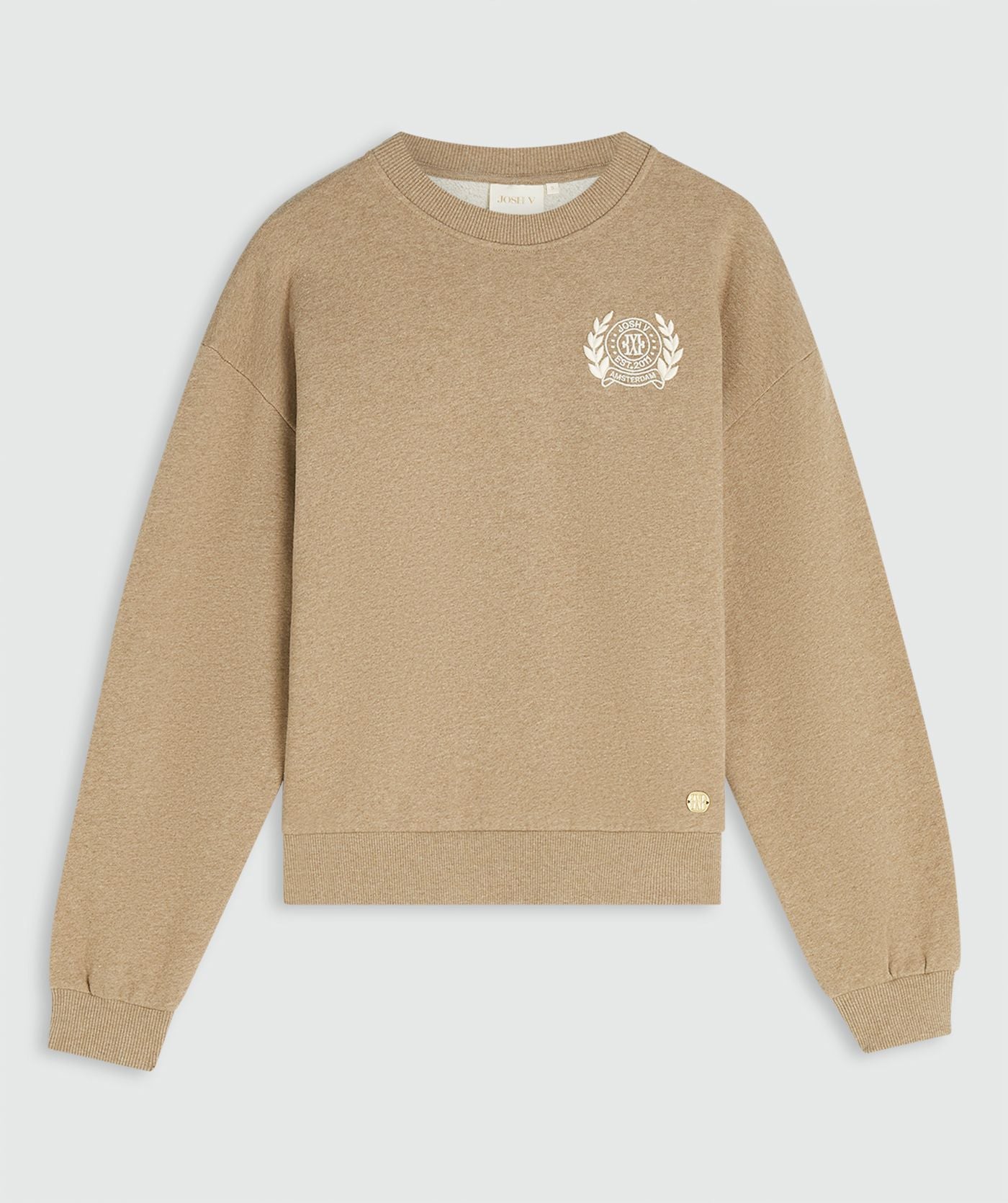 NAOMI relaxed fit sweater met logo - light khaki melange