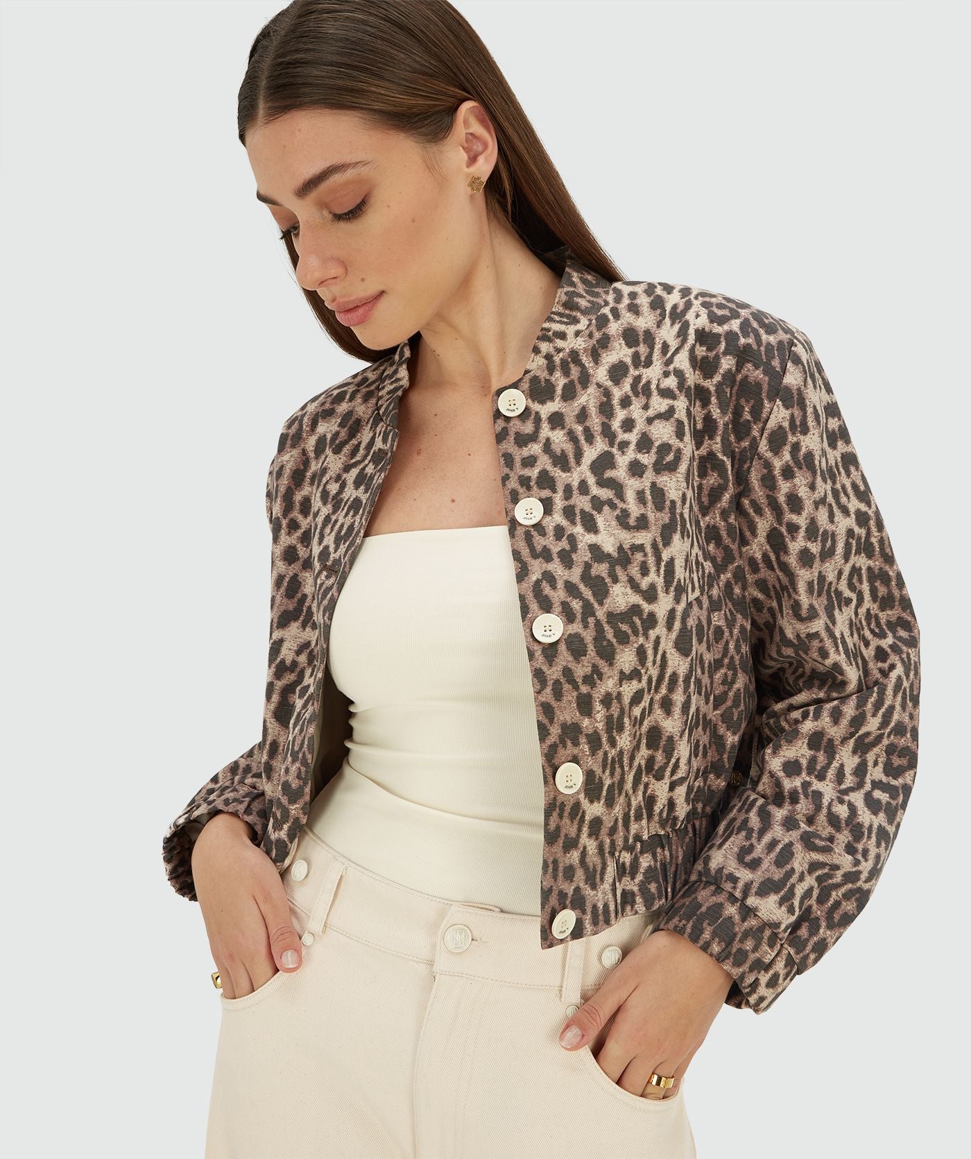NADINE bomber jacket met leopard print - leopard brown