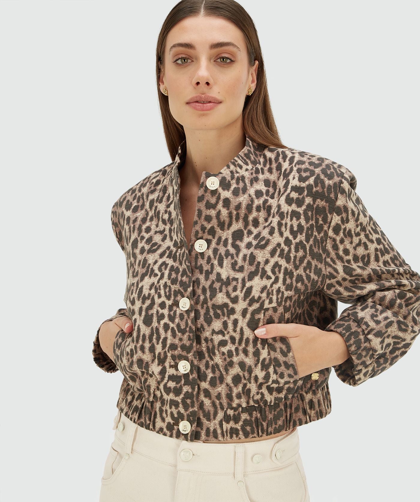 NADINE bomber jacket met leopard print - leopard brown