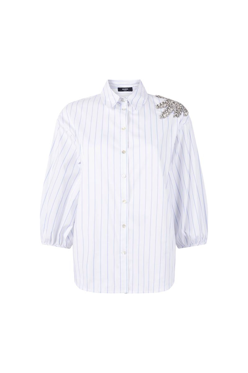 PARISA GESTREEPTE BLOUSE IN LICHTBLAUW