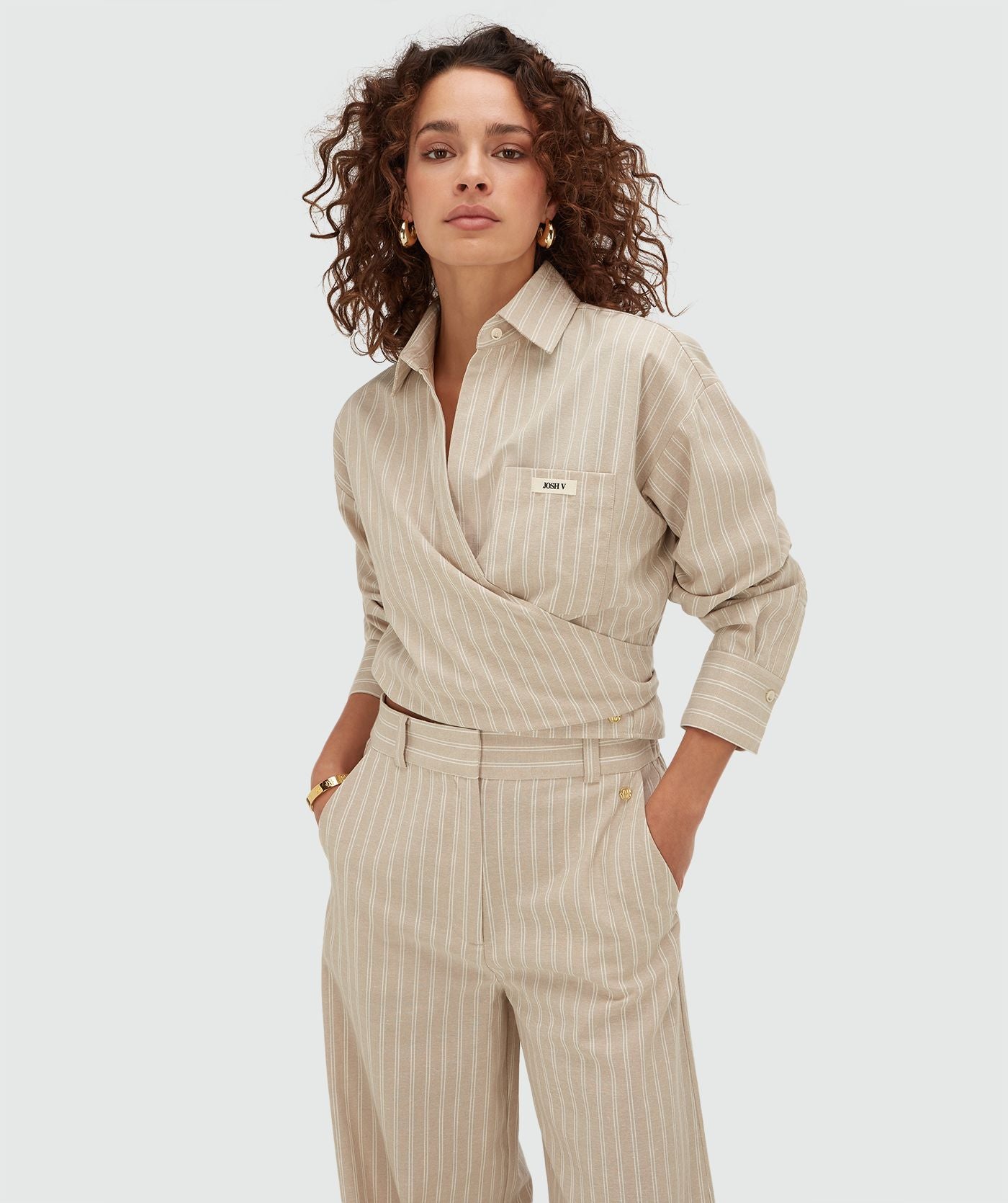 BANKS relaxed cropped blouse met strepen - stone stripe