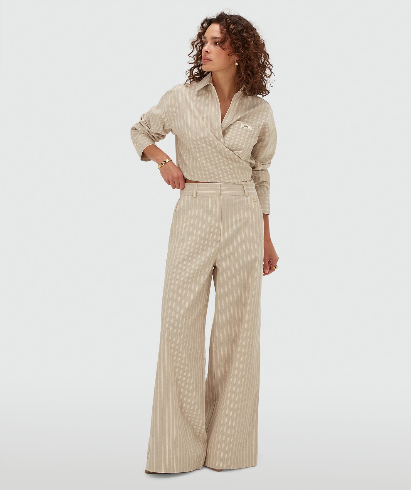 BANKS relaxed cropped blouse met strepen - stone stripe