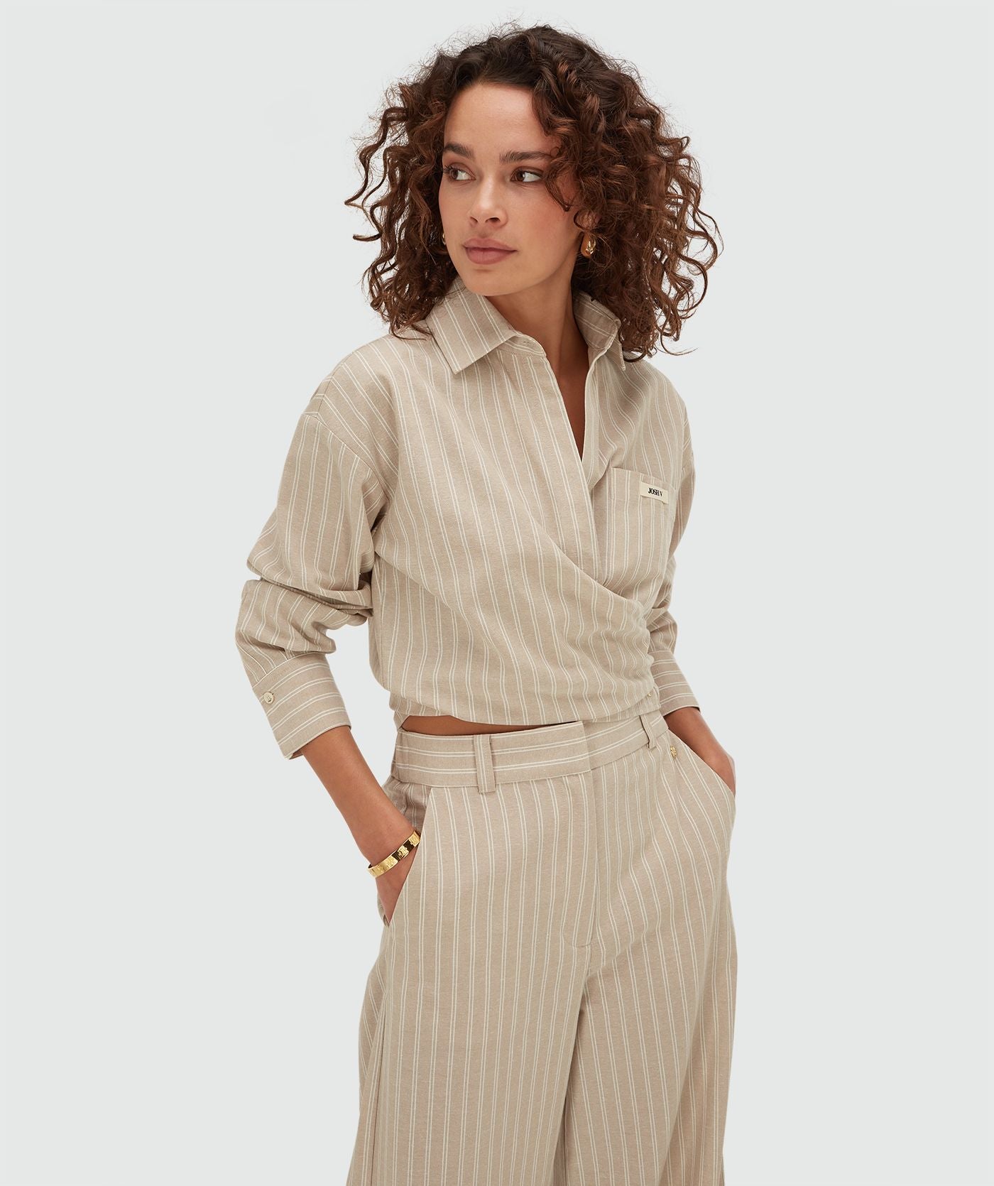 BANKS relaxed cropped blouse met strepen - stone stripe