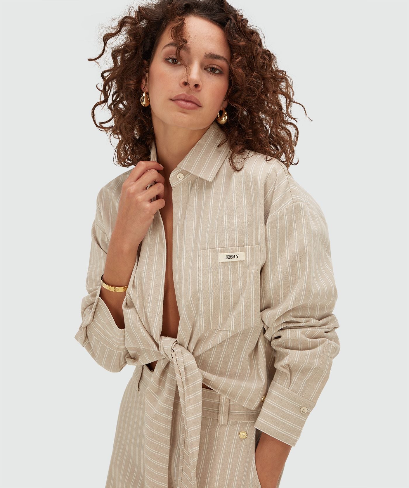 BANKS relaxed cropped blouse met strepen - stone stripe