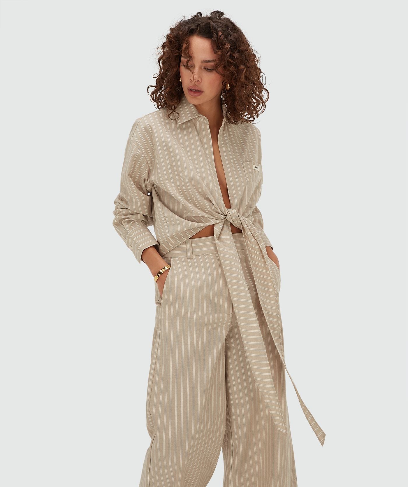 BANKS relaxed cropped blouse met strepen - stone stripe
