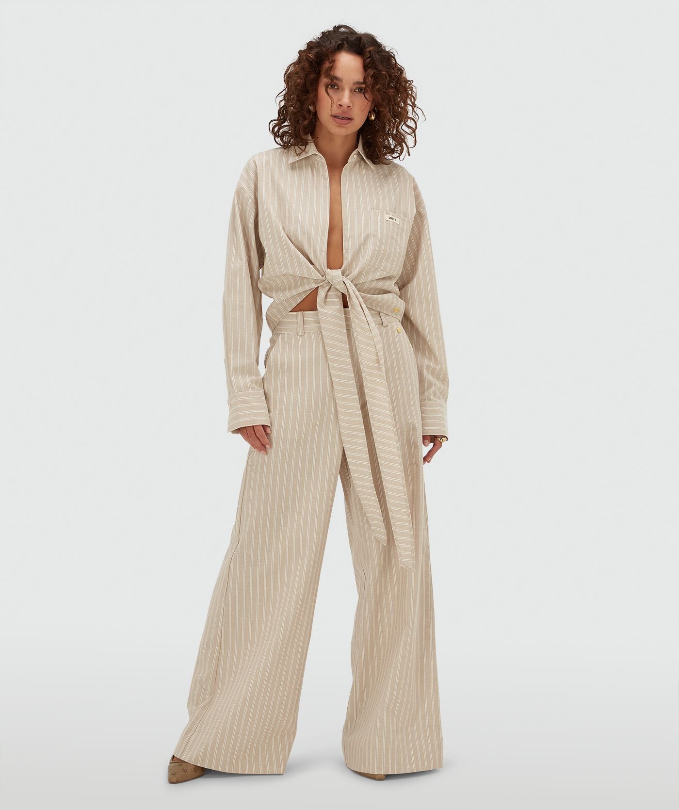BANKS relaxed cropped blouse met strepen - stone stripe