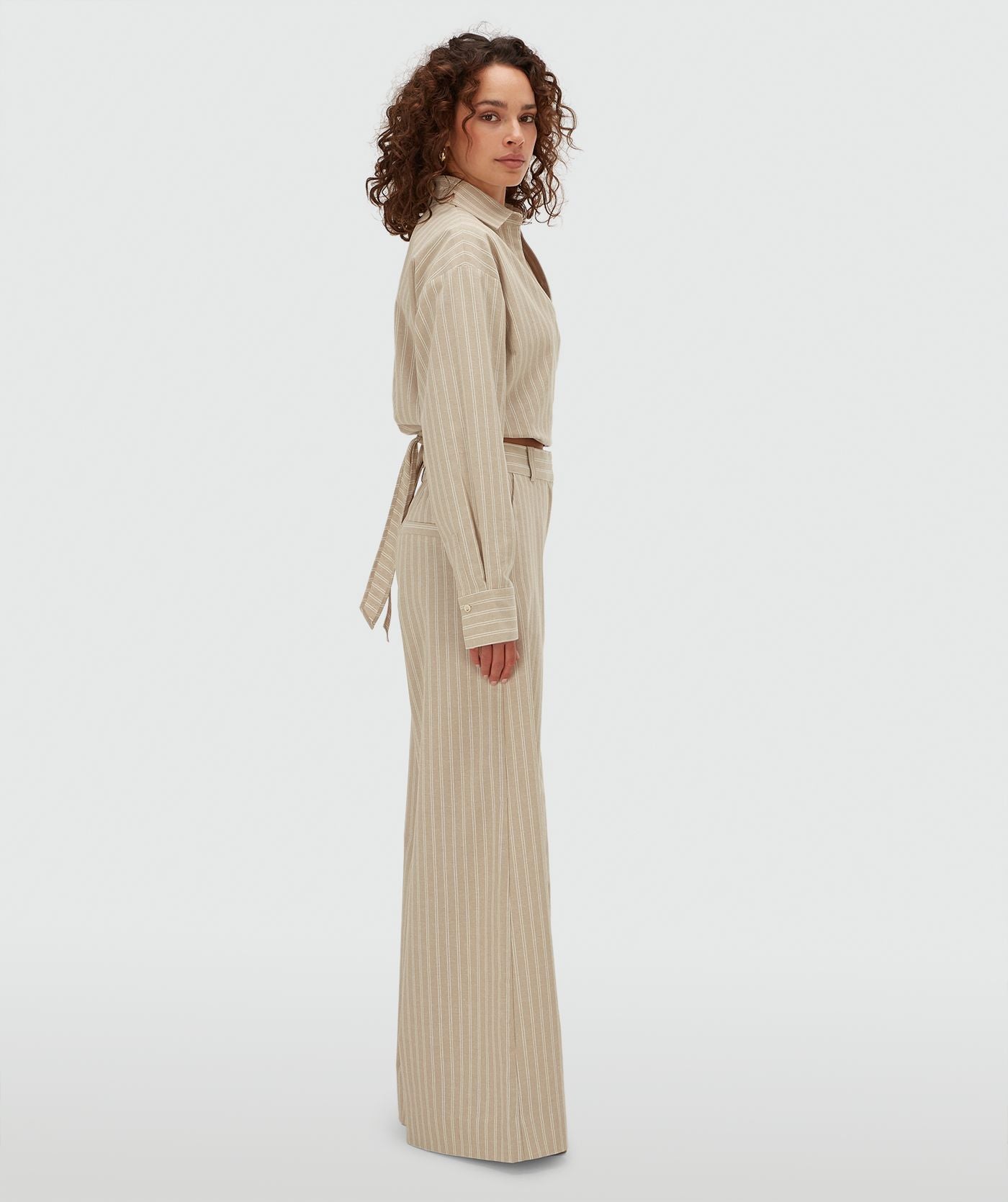ODESSA mid rise wide leg pantalon met strepen - stone stripe