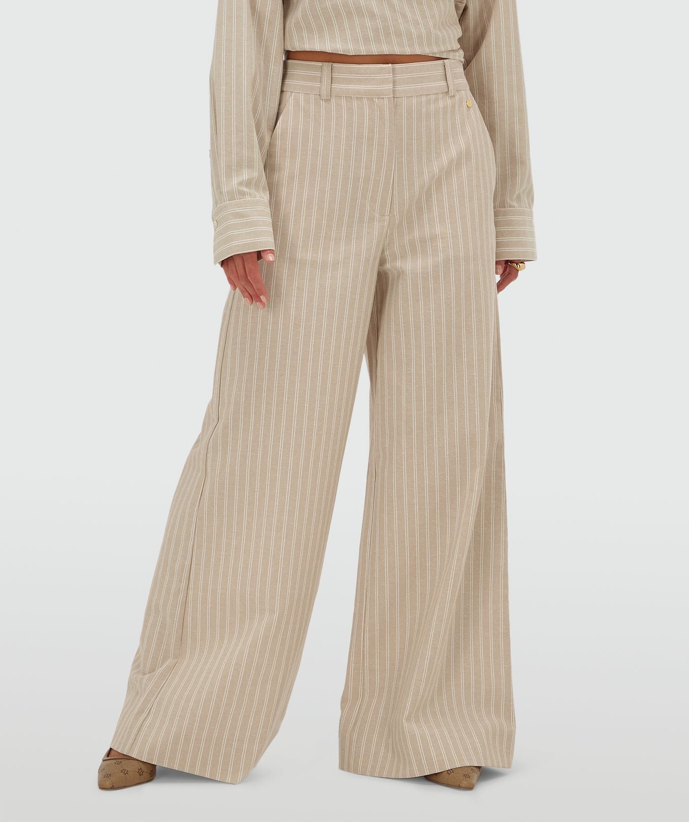 ODESSA mid rise wide leg pantalon met strepen - stone stripe