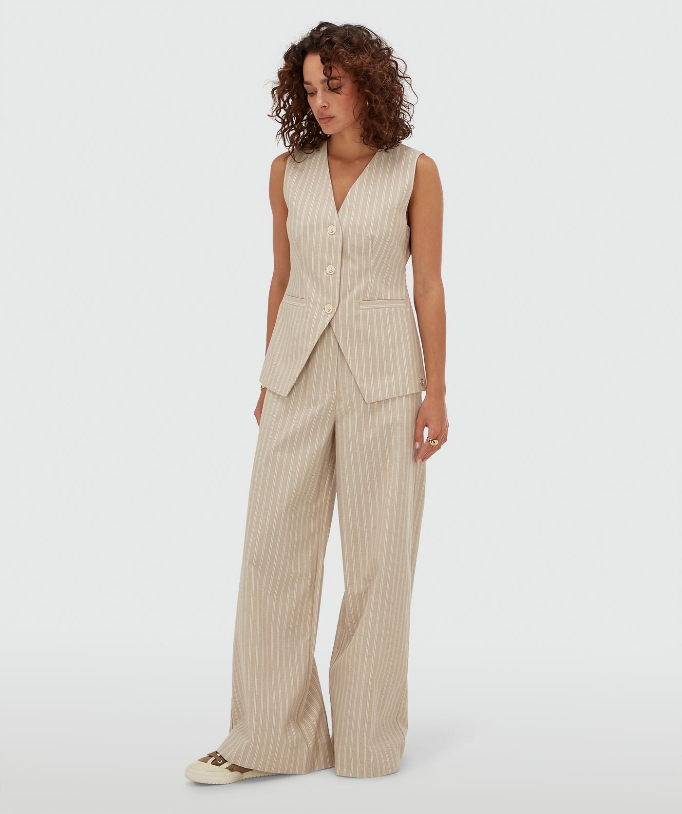 ODESSA mid rise wide leg pantalon met strepen - stone stripe