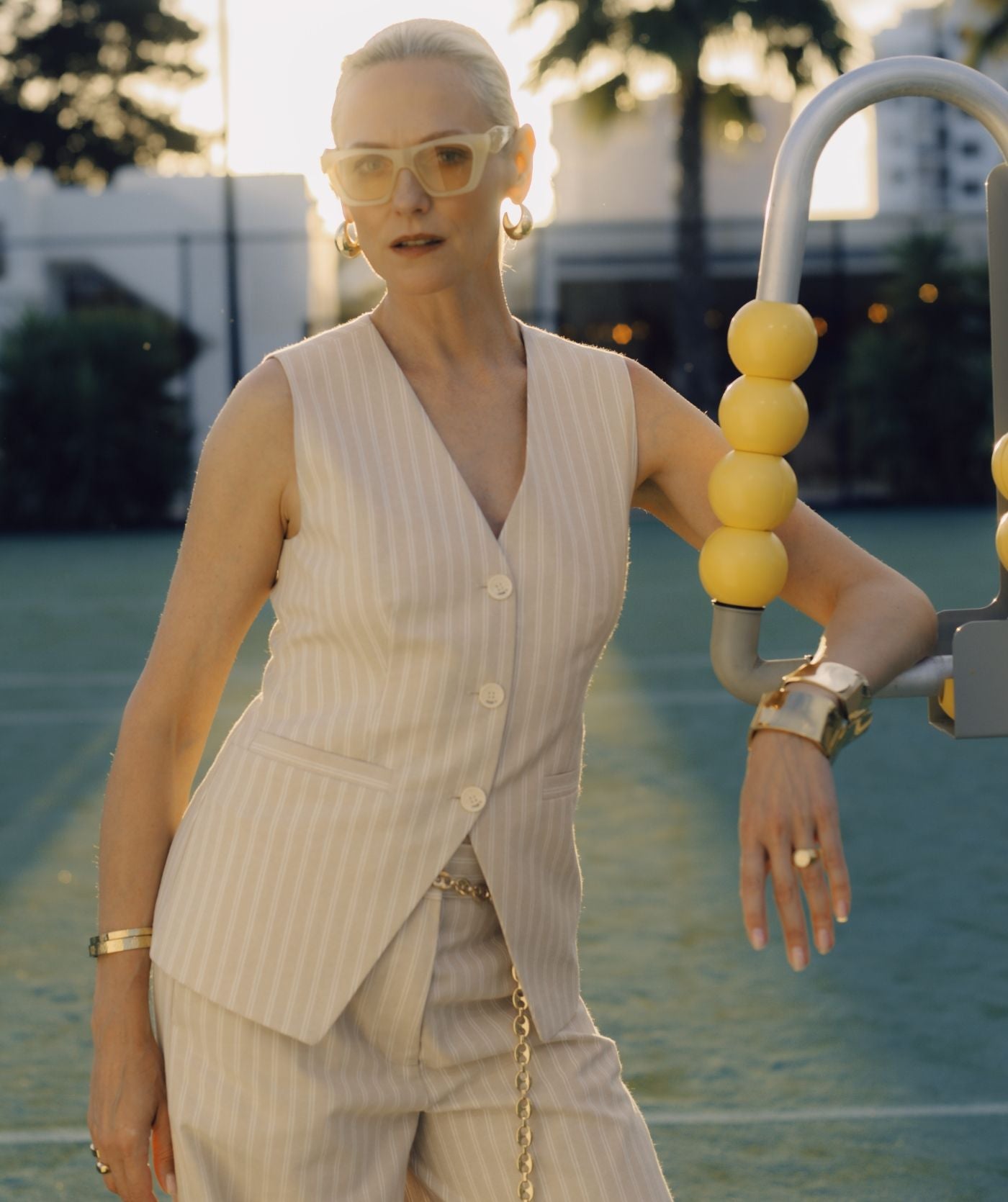 INEZ gilet met strepen - stone stripe