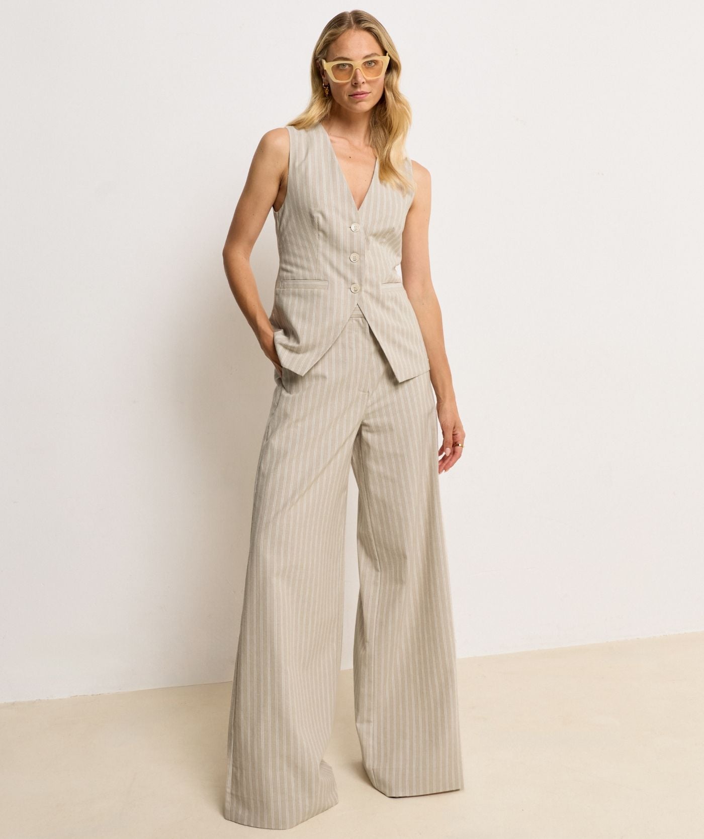 INEZ gilet met strepen - stone stripe