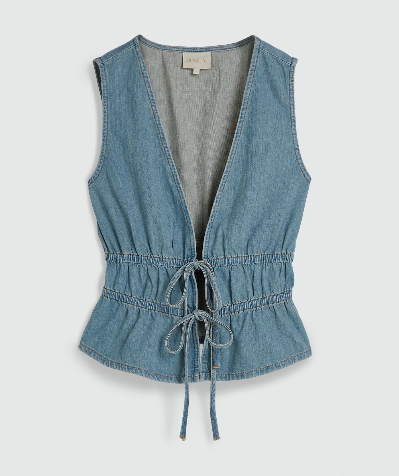 SEA getailleerde top met peplum - mid blue denim