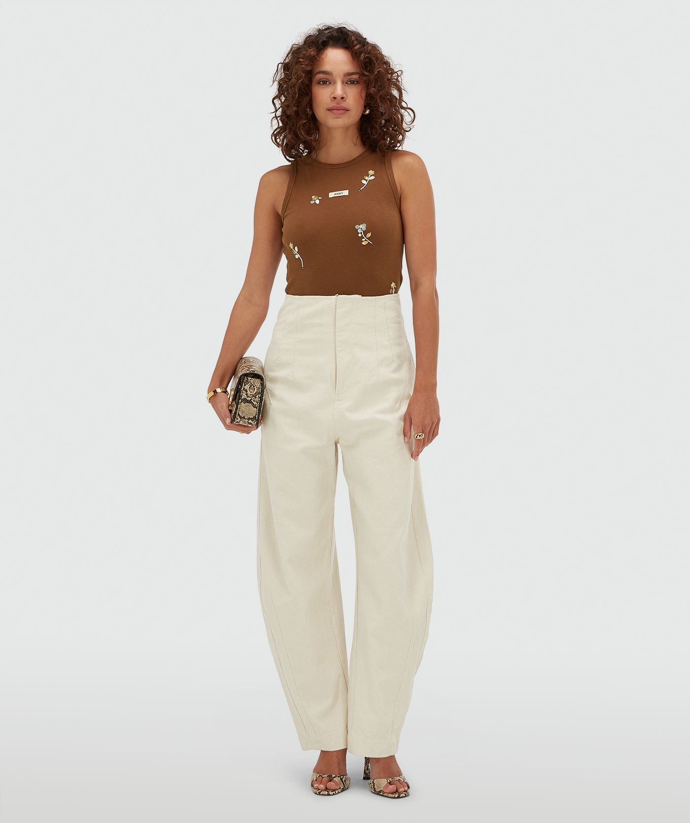 SWANNY slim fit top met kralen details - brown