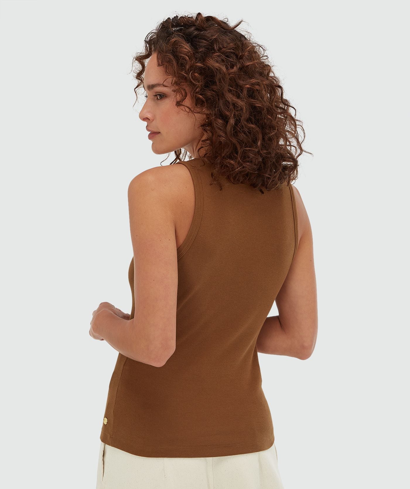SWANNY slim fit top met kralen details - brown