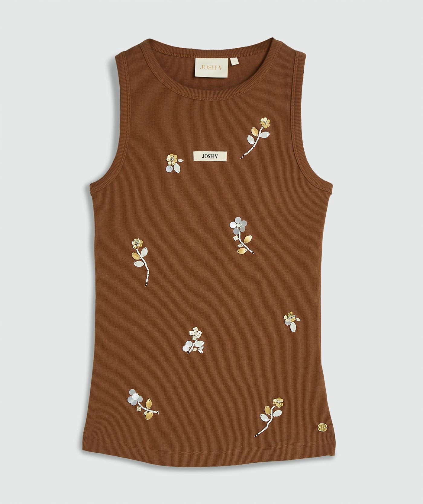 SWANNY slim fit top met kralen details - brown