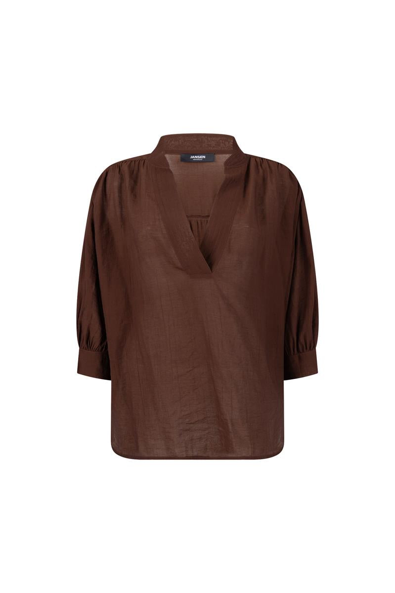 PEM TRANSPARANTE V-HALS BLOUSE IN BRUIN