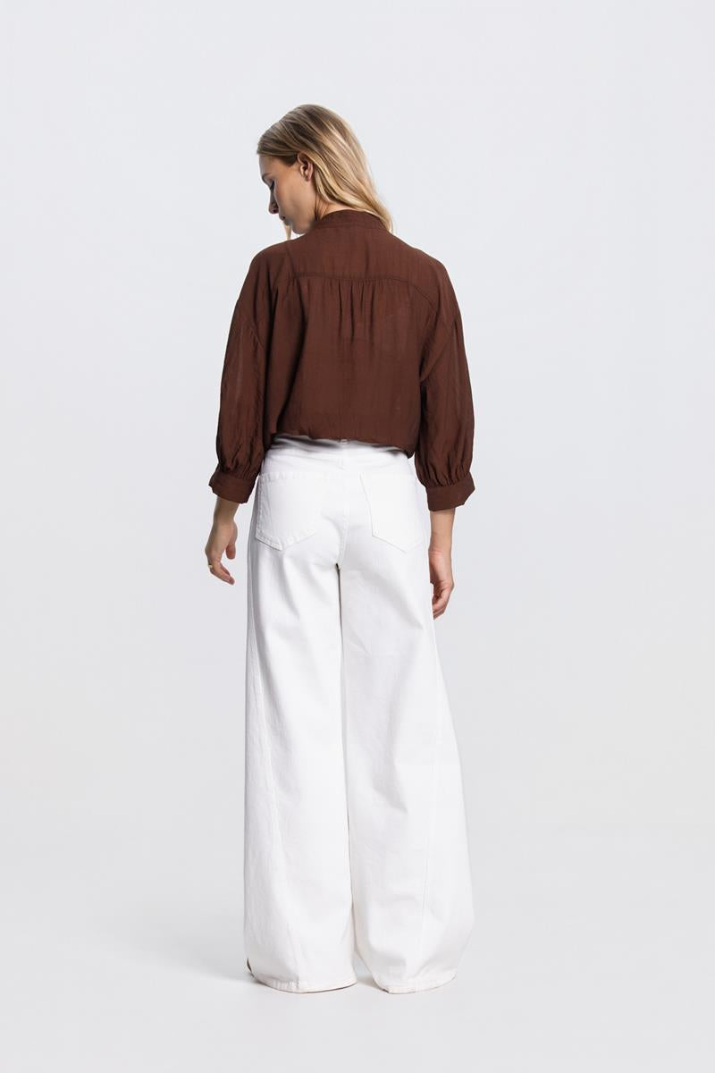 PEM TRANSPARANTE V-HALS BLOUSE IN BRUIN