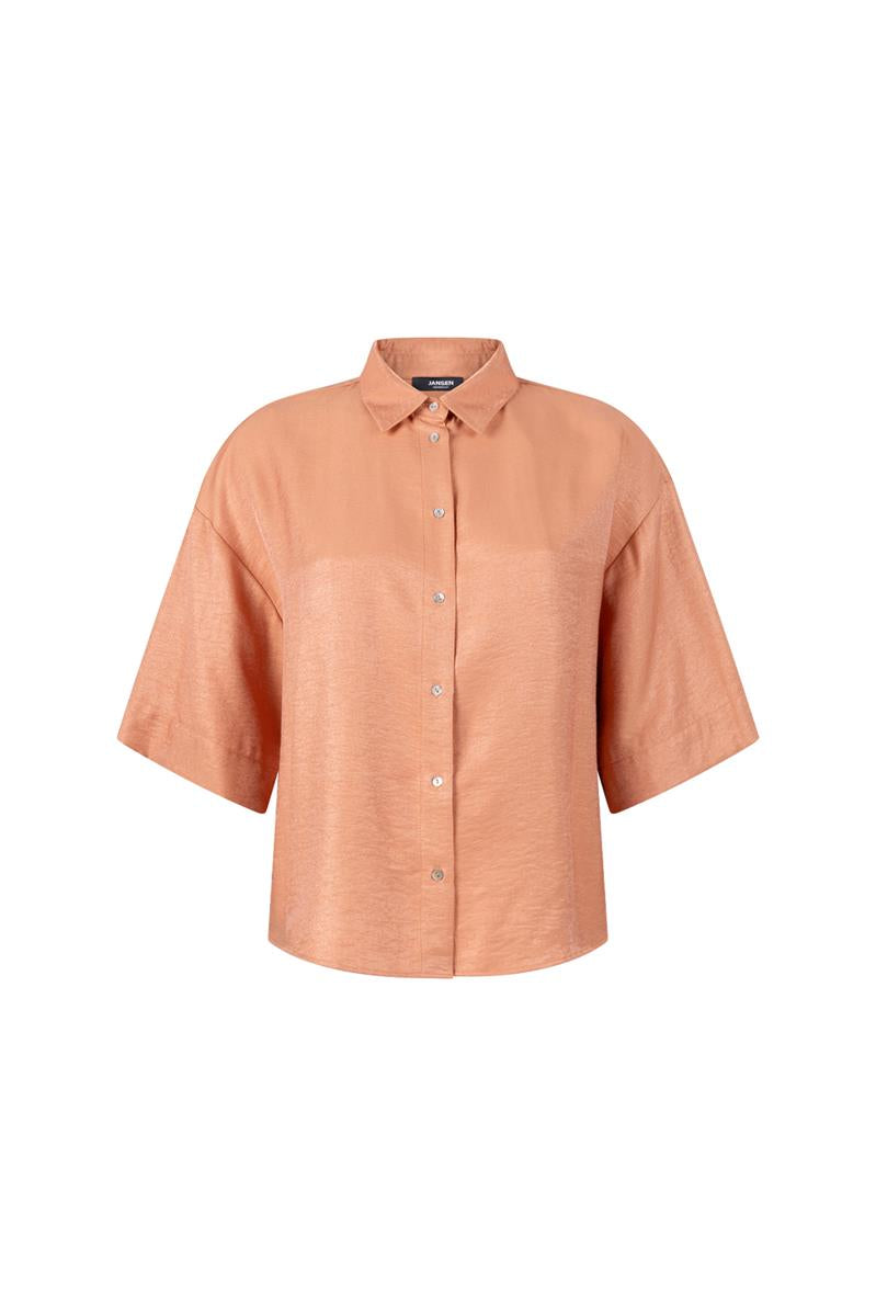 PIA GLANS BLOUSE IN DONKER PERZIK