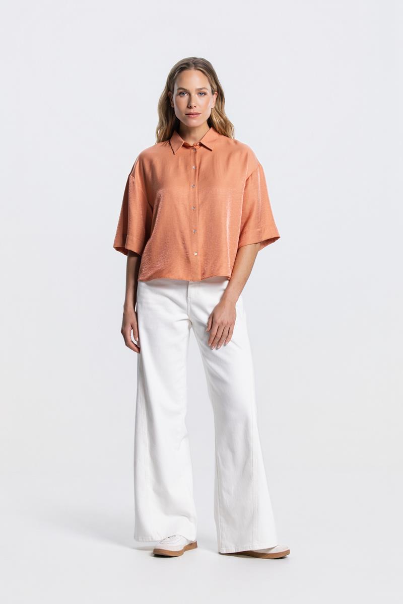 PIA GLANS BLOUSE IN DONKER PERZIK
