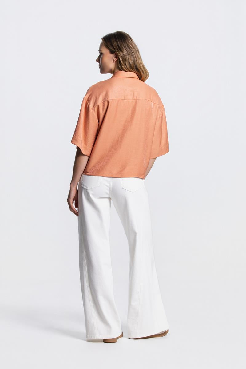 PIA GLANS BLOUSE IN DONKER PERZIK