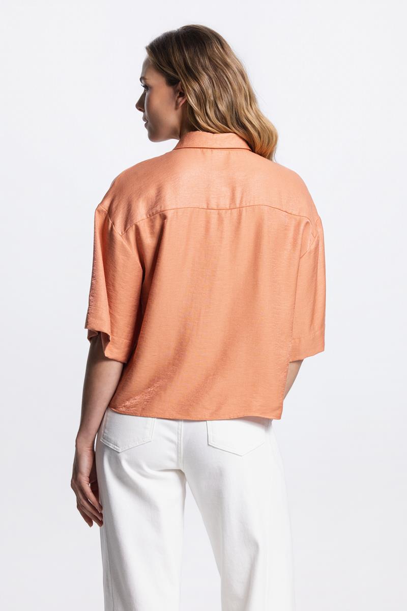 PIA GLANS BLOUSE IN DONKER PERZIK