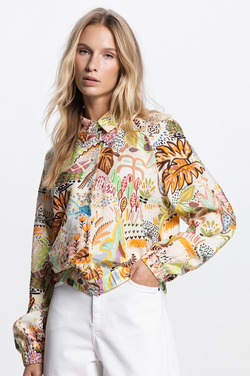 VANNA BLOUSE MET ELASTISCHE BOORDEN IN MULTICOLOR